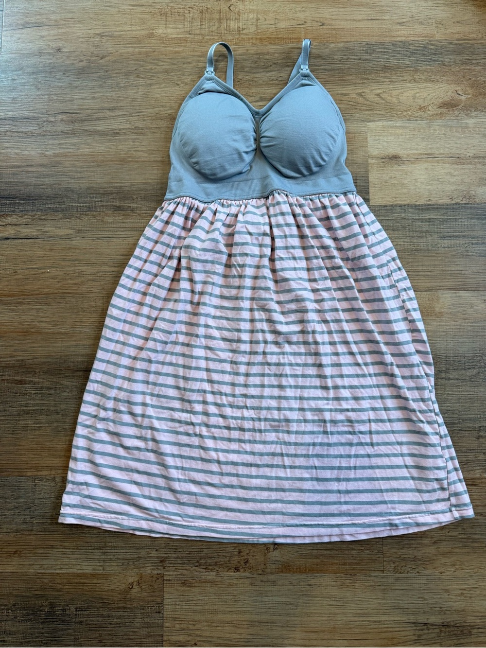 Motherhood Maternity Pink and Gray Striped Nursing Tank Dress/Gown Size Medium